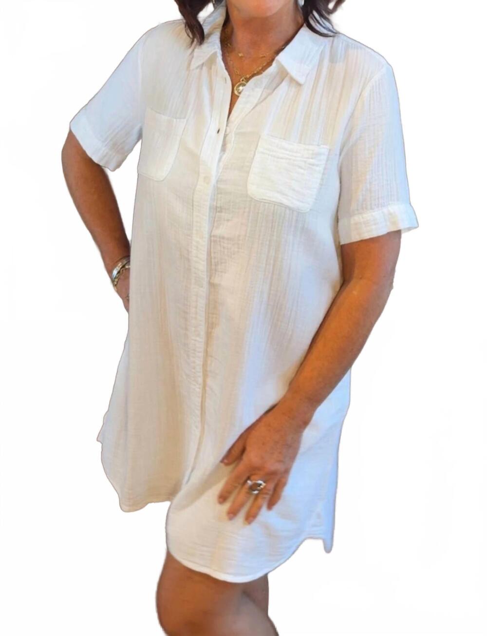 NEW MODODOC half sleeve swing shirt dress in white halo